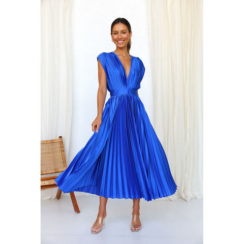 Botvotee Pleated Maxi Dresses for Women 2023 New Fashion Casual Sleeveless V Neck Summer Dress Elegant Vintage Loose Y2k Dress